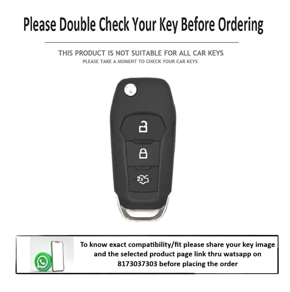 Image of JVCV Premium Soft TPU Key Cover Compatible with Ford Endeavour, Figo, Aspire & Freestyle 3 Button Folding Key with keychain | Scratch-Resistant Protective Case (Matte Black Style A)