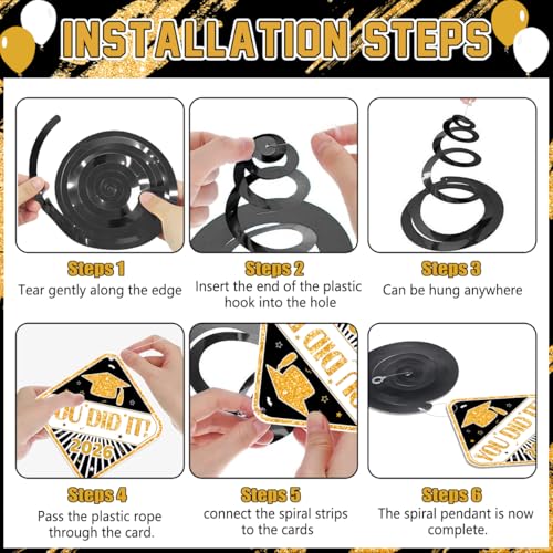 Image of Graduation Decorations 2026 Black and Gold Class of 2026 Banner Congrats Grad Backdrop Paper Tablecloth Pompoms Hanging Swirls and Balloons for 2026 Graduations Party Decorations Supplies
