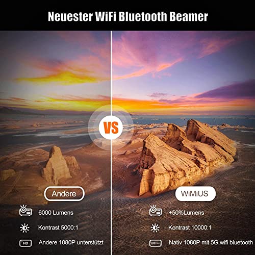 WiMiUS Beamer, Full HD 1080P 12000 lumen beamer 5G WiFi Bluetooth-beamer ondersteuning 4K-video, LED-thuisbioscoopvideobeamer 300 inch scherm, compatibel met Fire Stick-smartphone, PS5-projector - Image 6