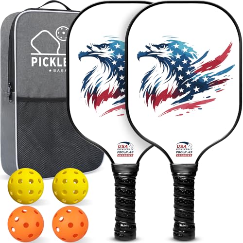 Image of BAGAIL Pickleball Paddles, USAPA Approved Fiberglass Surface Pickleball Set, Lightweight Pickle Ball Rackets with 4 Balls, 1 Bag, Designed in California for Traction and Stability