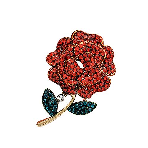 Image of YOQUCOL Elegant Cubic Zirconia Crystal Rhinestone Red Rose Shape Brooch Pin for Women Grils