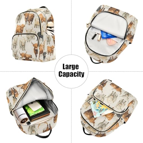Image of ALAZA Color Highland Cow Animal Women Backpack Purse Ladies Fashion Shoulder Bag Daypack Travel Bag 7.5L