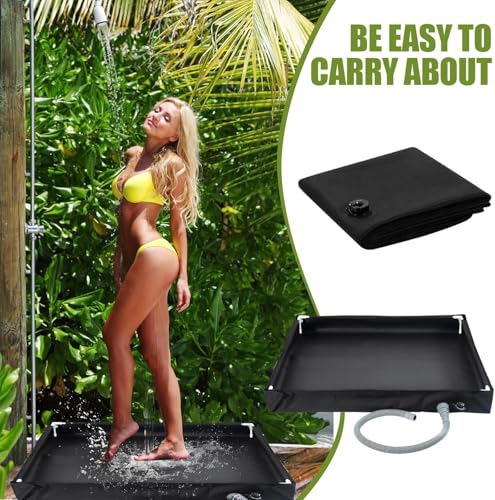 Faltbare Duschbasis,Tragbare Duschwanne Faltbare Duschwanne Camping mit 1 Meter Ablaufschlauch,80x80x10cm Haltbare Oxford Wasserdicht Zelt Markise Boden,Camping Duschbasis für Indoor Outdoor Dusche