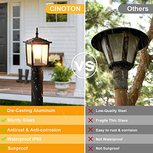 CINOTON Outdoor Post Light Fixtures, Modern 1- Light Exterior Post Lantern with 3-Inch Pier Mount Base Aluminum Housing Plus Clear Glass Waterproof Patio Pole Lights - Thumbnail 3