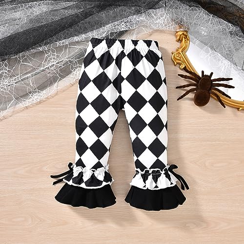 Image of HINTINA Toddler Baby Girls Halloween Thanksgiving Outfits Bell Bottom Flared Pants Set