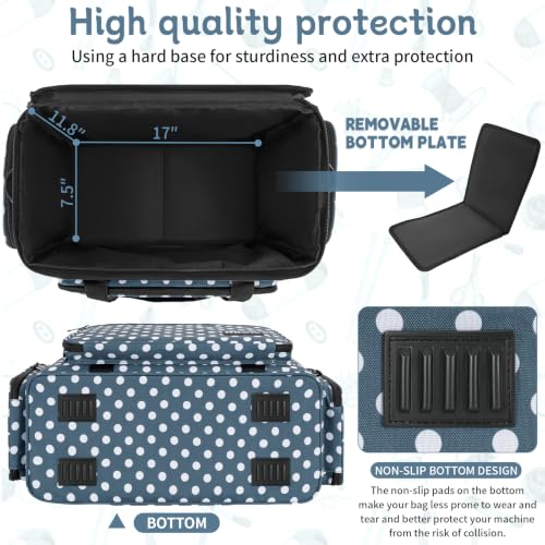 Image of Sewing Machine Carrying Case with Multiple Storage Pockets Large Capacity, Universal Tote Storage Bag Compatible with Most Standard Singer, Brother, Janome, Blue Dots
