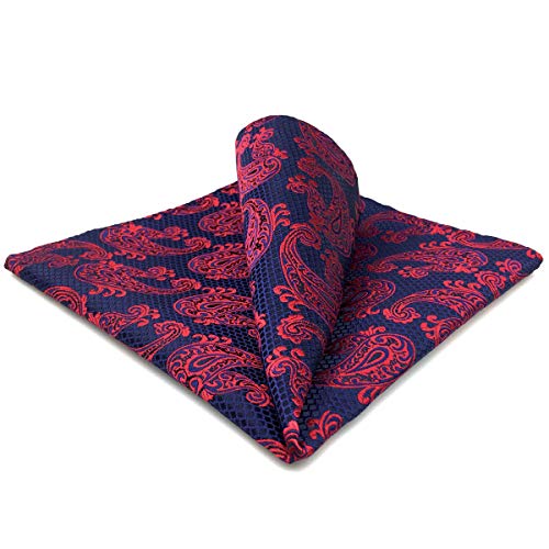 SHLAX&WING Paisley Blue Burgundy Red Pocket Square Mens Ties Silk Hanky