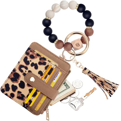 Image of COOLANS Silicone Bracelet Wristlet Wallet Credit Card Holder RFID ID Window Key Ring Tassel Slim Wallet Women Keychain Purse