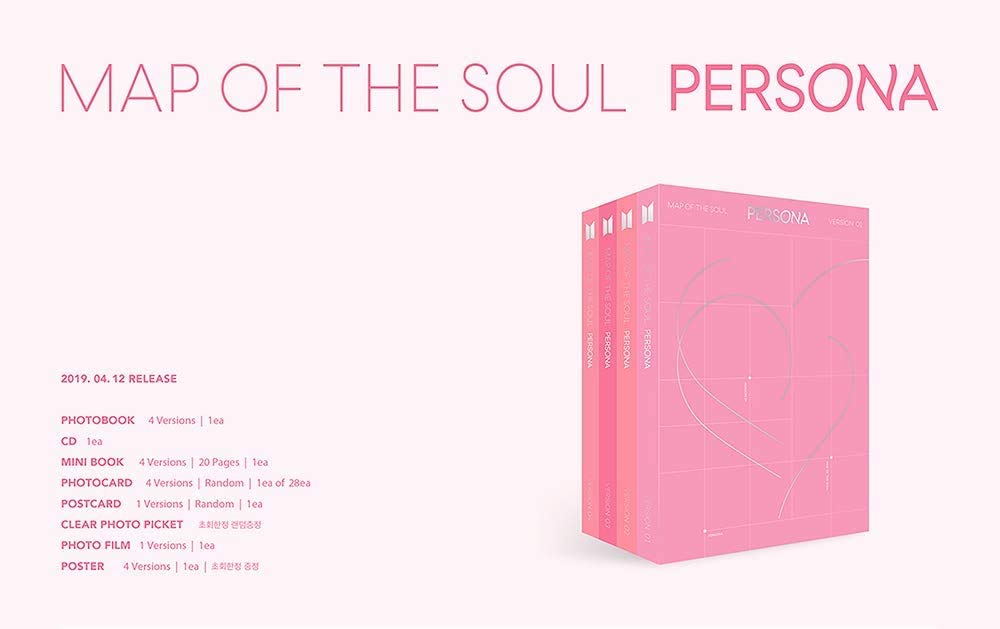BTS MAP OF THE SOUL : PERSONA Album 4 VER FULL SET. 4ea CD+4ea Photo Book(each 76p)+4ea Mini Book(each 20p) +4p Photo Card+4p Post Card+4p Photo Film K-POP SEALED+TRACKING NUMBER