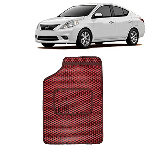 Image of Kingsway Dotted Design Car Floor Foot Mats Universal Fit for Nissan Sunny, Model Year : 2011-2014, Water and Dustproof, Color Red, Set of 5 Pieces