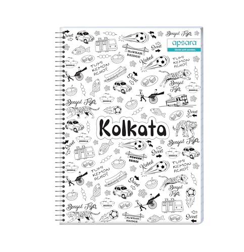 Image of Apsara 6 Subject Spiral Notebook, 302 Pages, Pack of 1, Single Line, 60 GSM - 26.7 cm x 20.3 cm, Soft Cover Notebook for School, College Students, Exam Preparation & Professionals, Design May Vary