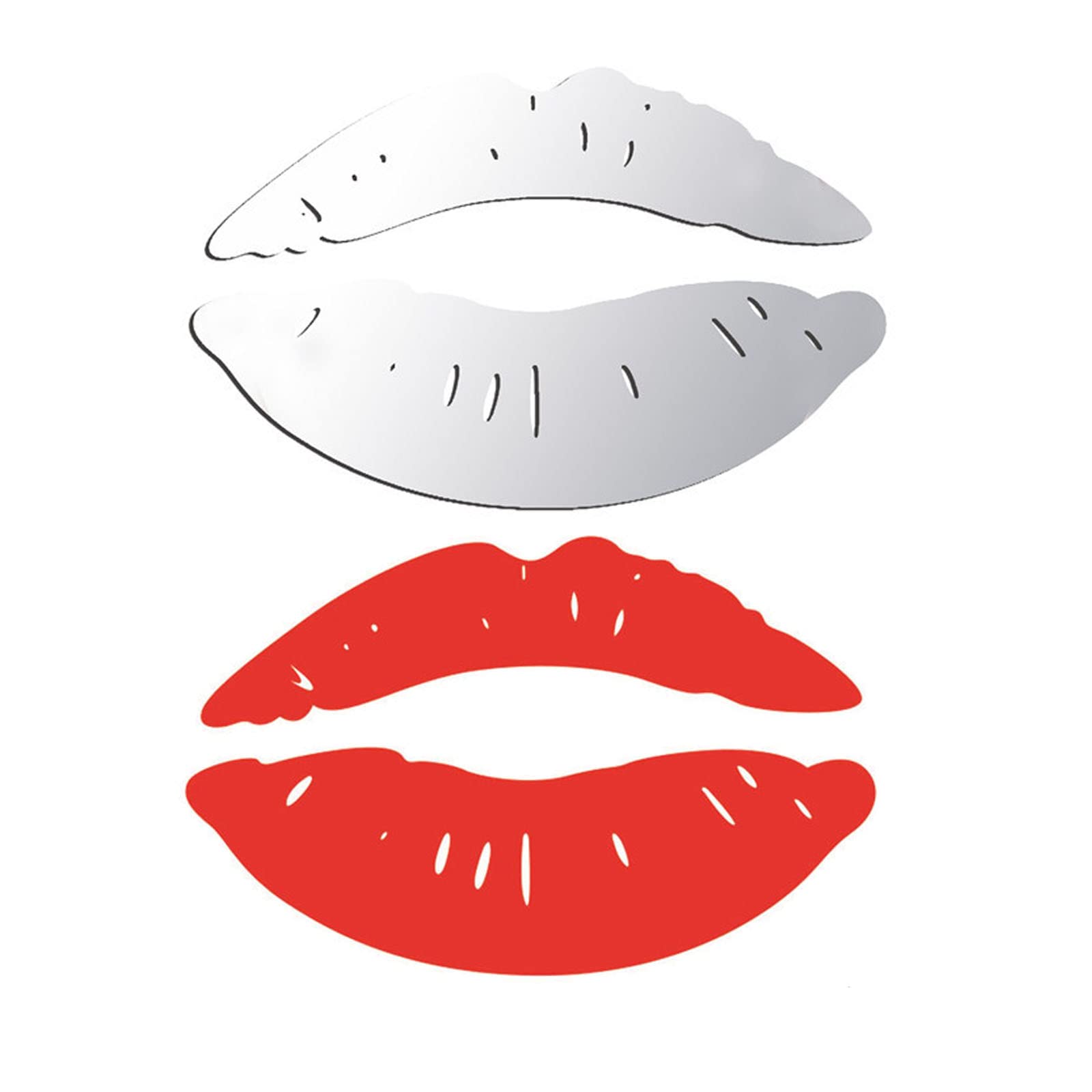Bixzegg 2 Sets 3D Large Lips Mirror Wall Stickers, Kiss Shape Wall Art Decals, Acrylic DIY Self-Adhesive Wallpaper Murals for Bedroom, Living Room, Bathroom Home Decor (Silver and Red)…