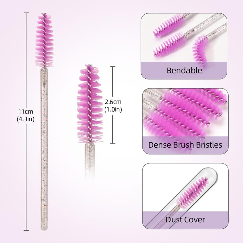 Hemobllo 5pcs Disposable Lash Wands with Colorful Crystal Handle, Eyelash Extension Makeup Applicators for Eye Brow and Lash Care, Portable Spoolies for Professional and Personal Use
