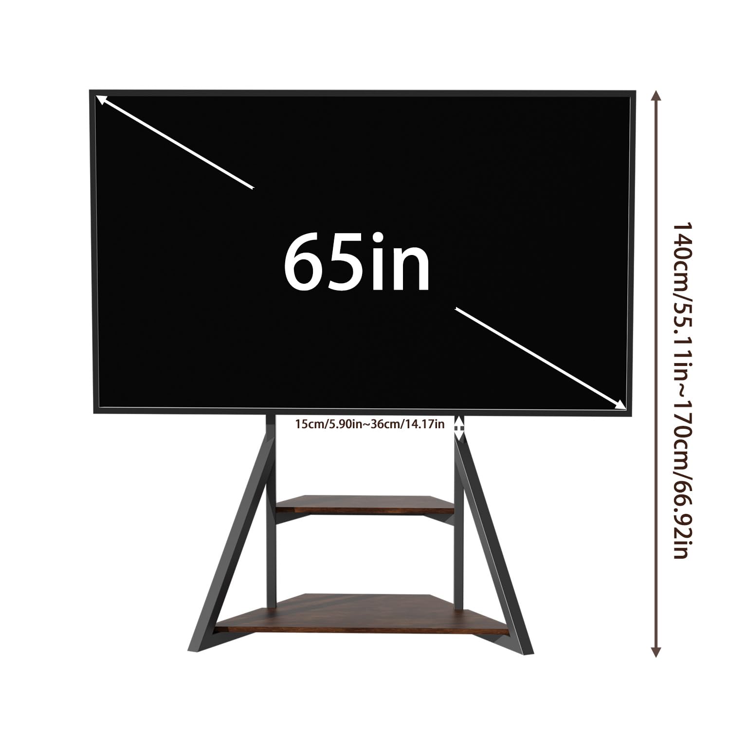 UNHO Supporto TV da Terra: Mobile Supporto TV da Pavimento Ripiani Legno Bello Design Porta TV da Terra per 40-75 Pollici Regolabile in Altezza Max VESA 600x400mm Portata 80kg