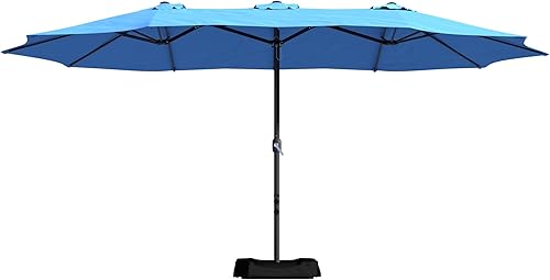 CASAINC Sombrilla de patio de 15 pies con base de doble cara para exteriores, sombrilla rectangular doble con manivela, para jardín, terraza,