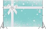 GESEN Diamond Background, 10x7ft, Tiffany Blue White Bowknot Photography Backdrop for Bride Shower, Sweet 16 Birthday Party Decoration Banner, Photo Video Studio Props LSGE1215