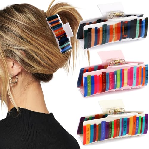 Vovii 3Pcs Book Claw Clips Cute Unique Teacher Hair Clips for Funny Teacher Accessories Back To School Appreciation Gift
