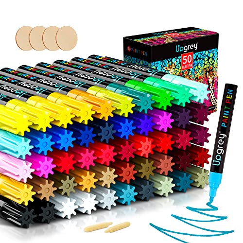 Upgrey Paint Markers Paint Pens, Oil-Based Pen 50 Pack, Oil Painting Marker, Quick Dry And Permanent, Waterproof Pen Set For Rock Painting, Stone, Wood, Fabric, Plastic, Canvas, Glass, Mugs, Diy #TOP7