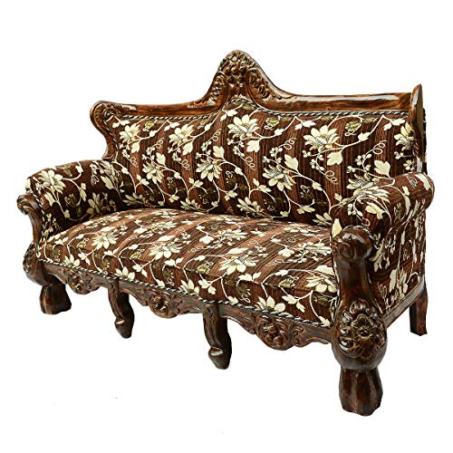 Image of Wooden 5 Seater Sofa Set, Solid Wood Sofa | 3+1+1 with Cushion Seating | Traditional Design Furniture for Living Room, Home, Office, Bedroom