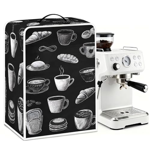 Image of Universal Coffee Maker Cover, Durable Polyester Lightweight Long-Lasting Dustproof Cotton Blend Appliance Protector for Kitchen Countertops (Black and White)