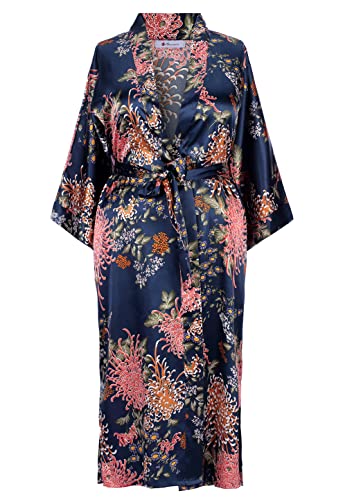 Image of Applesauce - 808V - Plus Size Women's Kimono Long Robe - Vintage Floral (One-Size fits most US 1X 2X 3X)