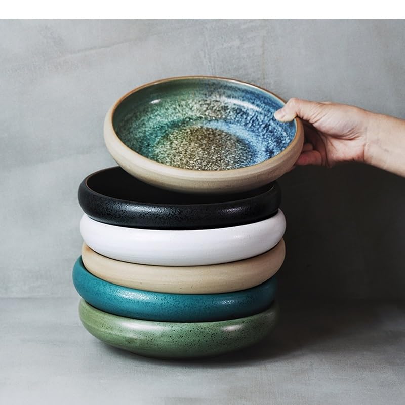 Talerze okrągły ceramiczny talerz do sałatek owocowych miska na zupę miska ramen dom kuchnia retro zastawa stołowa przekąska chleb miska deserowa talerze deserowe(C)