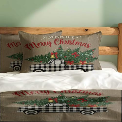 Housse de couette à carreaux noirs et blancs parure lit de Noël