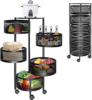 ybaymy Rotating Storage Rack 5 Layers Kitchen Vegetable Storage Shelf with wheels Multi-Layer Round Layered Shelf No Need to Install for Kitchen, Bathroom, Living Room, Office