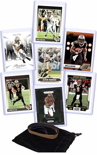 New Orleans Saints Cards: Jamaal Williams, Derek Carr, Chris Olave, Alvin Kamara, Taysom Hill, Chase Young, Drew Brees ASSORTED Football Stars & GOATs Trading Card & Wristbands Gift Pack