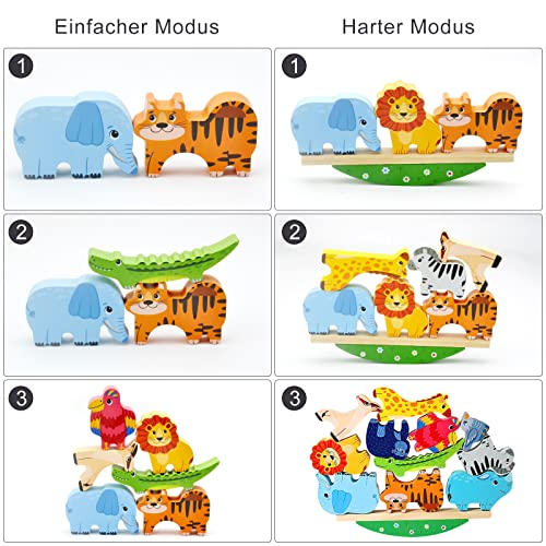 HENGBIRD Montessori Holzspielzeug ab 2 3 4 5 Jahren Stapelspiel Stapelspielzeug Tiere zum Stapeln Bausteine Balancespiel Holz Motorikspielzeug Feinmotorik Lernspielzeug Geschenke für Baby Kleinkinder