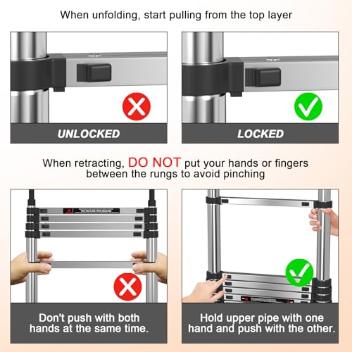 5m Thickened Telescopic Ladder 16.5ft Extendable Ladder Folding A-Frame Ladder Anti Slip with Stabilizer Bar Stainless Steel (2.5M+2.5M), Stronger than others 6 5m Thickened Telescopic Ladder 16.5ft Extendable Ladder Folding A-Frame Ladder Anti Slip with Stabilizer Bar Stainless Steel (2.5M+2.5M), Stronger than others - Image 6