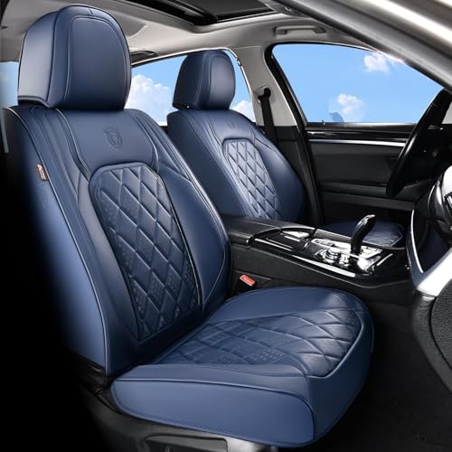 Image of Coverado Car Seat Covers, Front Seat Cover, 2 Pack Luxury Faux Leather Seat Covers for Cars, Waterproof Car Seat Protector, Blue Car Seat Cover, Universal Car Seat Protectors Fit for Most Cars