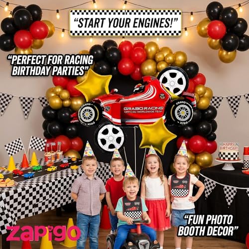 Image of Balloonistics Sports Car Racing Theme Happy Birthday Balloon Bouquet Pack Of 5