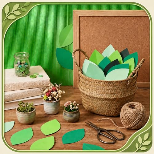 Image of Kisston 360 Pcs Green Leaves Cutouts Paper 3.9 Inch Assorted Color Die Cuts for DIY Craft Projects School Classroom Bulletin Board Decor