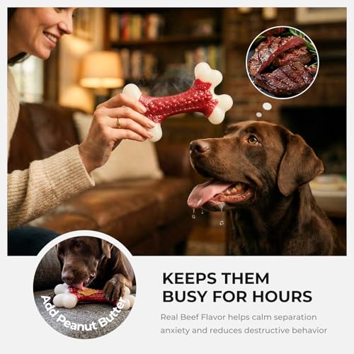 Tough Dog Toys for Aggressive Chewers Large Breed - 8'' Beef Flavor Indestructible Nylon Dog Chew Toys for Large Dogs, Heavy Duty Dog Bone Keep Busy, Teething Dental Care Toy Dog Birthday Gift