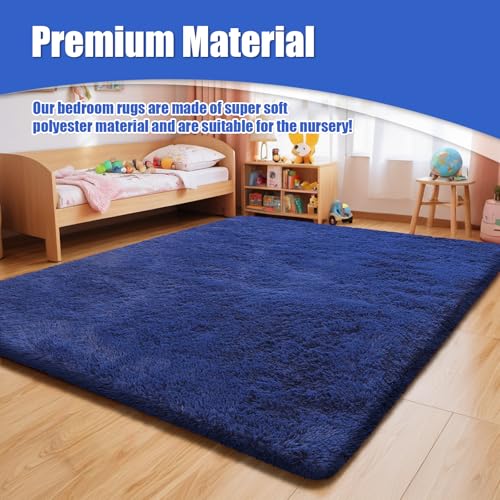9x12 Fluffy Area Rugs for Living Room,Large Fuzzy Shag Area Rug for Bedroom,Blue Soft Non-Shedding Indoor Plush Carpet for Kids Bedroom Nursery Home Decor