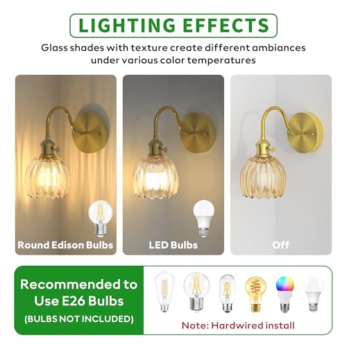 Image of Wall Sconces Lights Lamp for Bedroom Bathroom, Modern Vanity Light Fixtures, Wall Mount Lighting Vintage Tulip Amber Glass Shade for Living Room Mirror Hallway Kitchen