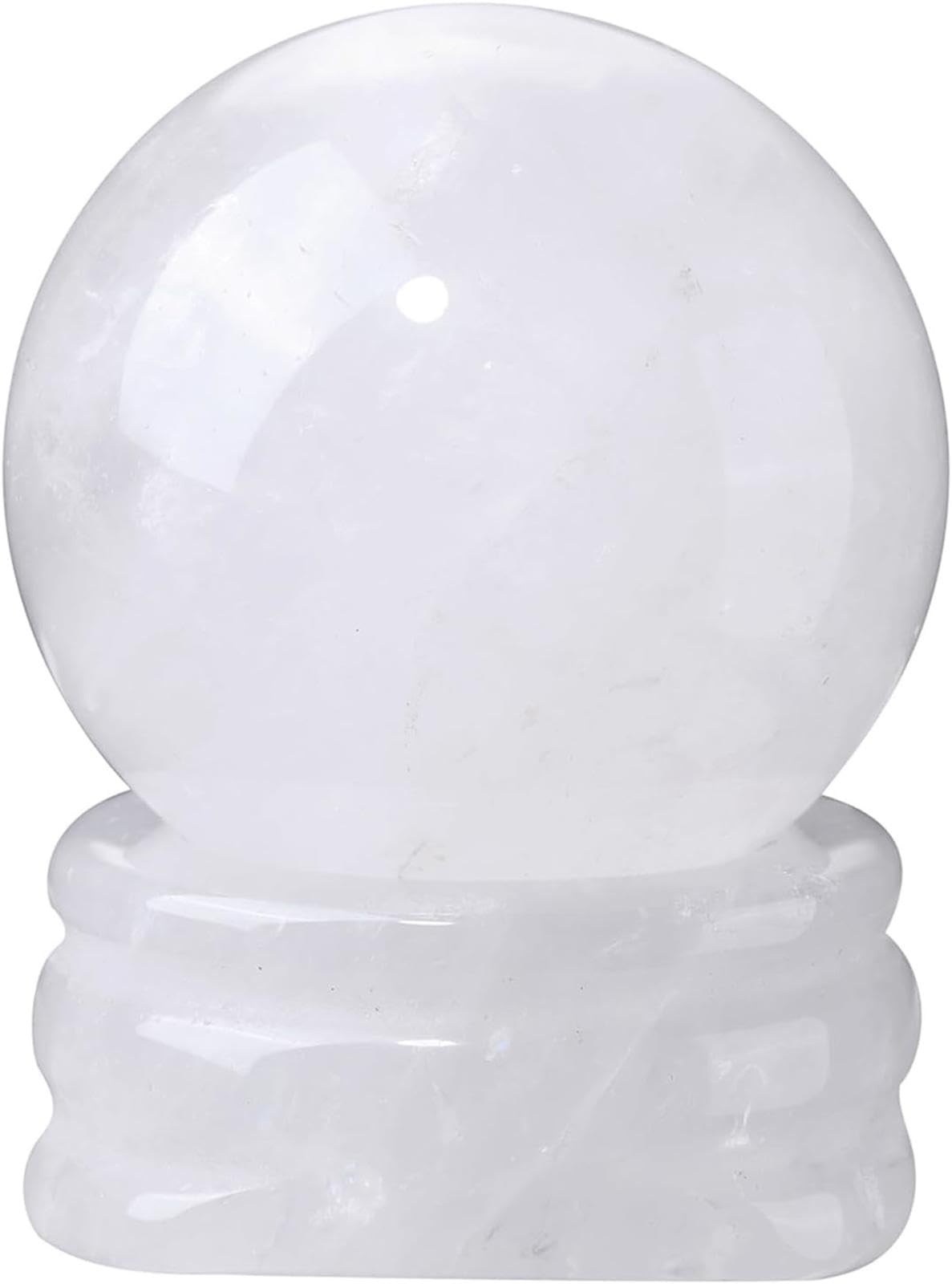 AUOQKQUT Crystal Gemstone Ball Polished Quartz Stone Sphere Ornament for Divination Feng Shui Home Office Decor Gift,White