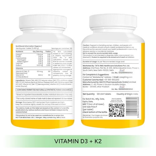 Image of Tata 1mg Vitamin D3+K2, 120 Tablets + Tata 1mg Salmon Omega, 120 Tablets