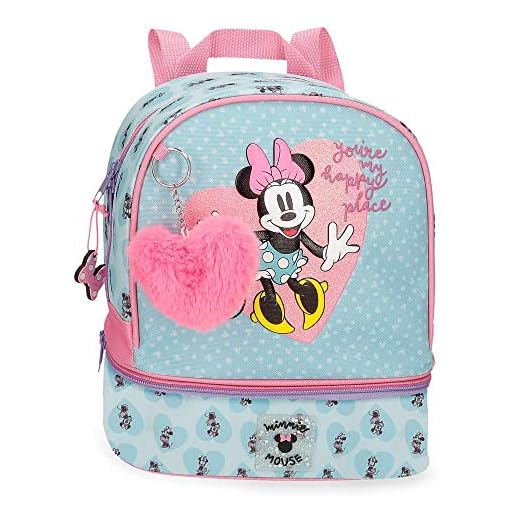 Disney Minnie My happy place Mochila con porta merienda Azul 23x28x13 cms Poliéster 8,37L