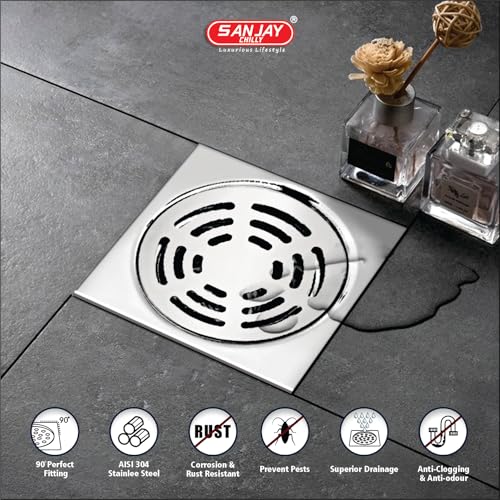 Image of Floor Drainer Square Ringo (3x3 INCH) Floor Drain Jali 304 Grade Stainless Steel Kitchen Floor Trap Anti Cockroach & Insects Long Lasting for Bathroom Trap