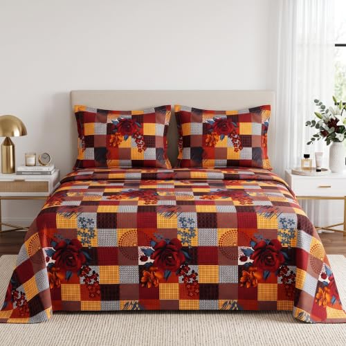 Image of VAS COLLECTIONS 240 TC Cotton Double Bedsheet with 2 Pillow Covers, Ultra Soft & Breathable Bed Sheet Set, Skin Friendly, Fade Resistant, Easy Care Bedding, 90 x 100 Inches - Golden Amber