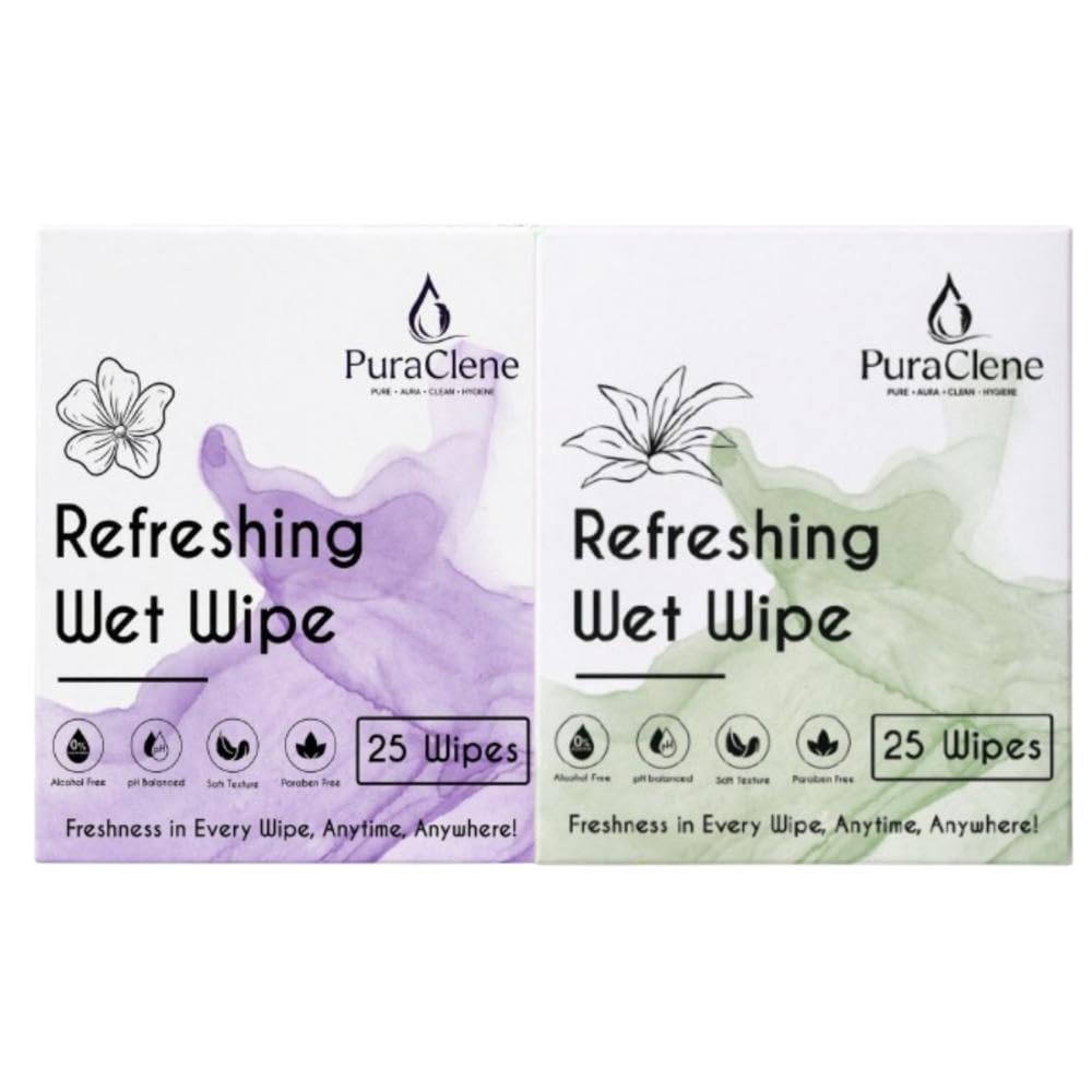 Refreshing Lavender & Jasmine Wet Wipes Combo Pack for Men & Women | Alcohol-Free, Paraben-Free, Ph Balanced Facial & Body Wipes | Enriched With Aloe Vera, Vitamin E | 2 Packs, 25 Wipes Each-image-28