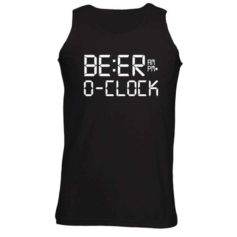 Mens Beer O'Clock Drinking Novelty Funny Slogan Vest Tank Top Black (XXL)