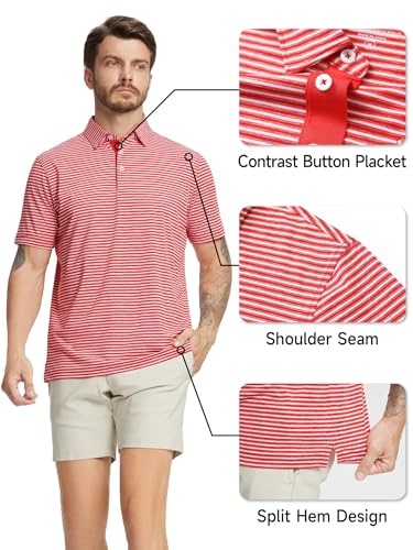 Rouen Golf Shirts for Men Moisture Wicking Lightweight Dry fit Performance Sports Stripe Collared Golf Polo Shirts for Men2
