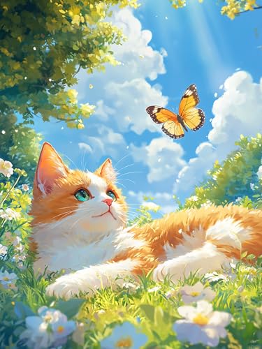 Bimkole 5D ダイヤモンドアート 猫 ダイヤモンドアート キット 絵画 芝生の動物 クロスステッチ フルドリル クリスタル ラインストーン 刺繍 DIY アート クラフト ホーム ウォールデコ 30x40 cm