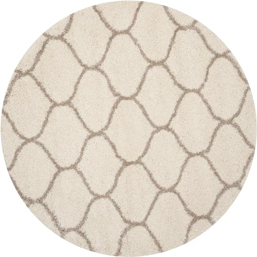 Image of Modern Shaggy Round Rug | Ultra-Soft Plush Circle Carpet for Living Room, Bedroom, Nursery | Fuzzy, Fluffy Area Rug with Non-Slip Base Ivory M 4x4 feet