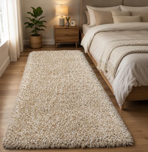 Image of tie die Shaggy Carpet for 2 Inch Thickness Living Room - Soft Fluffy Rug & Non Slip Runner Carpet - Cozy Shaggy Area Rug for Bedroom & Lounge [1.5X4 Feet Ivory]