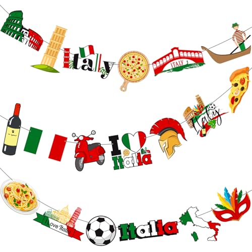 Italy Party Supplies I Love Italy Banner Italian Theme Party Decorations 2PCS Italy Pizza The Roman Colosseum Cutout Banner Decor for Republic Day Supplies