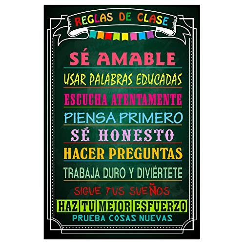 FaCraft Spanish Classroom Decoration 12"x 18" Motivational Spanish Poster for Kindergarten Elementary High School EspaÃ±ol Spanish Classroom Rule Poster for Teacher Supplies